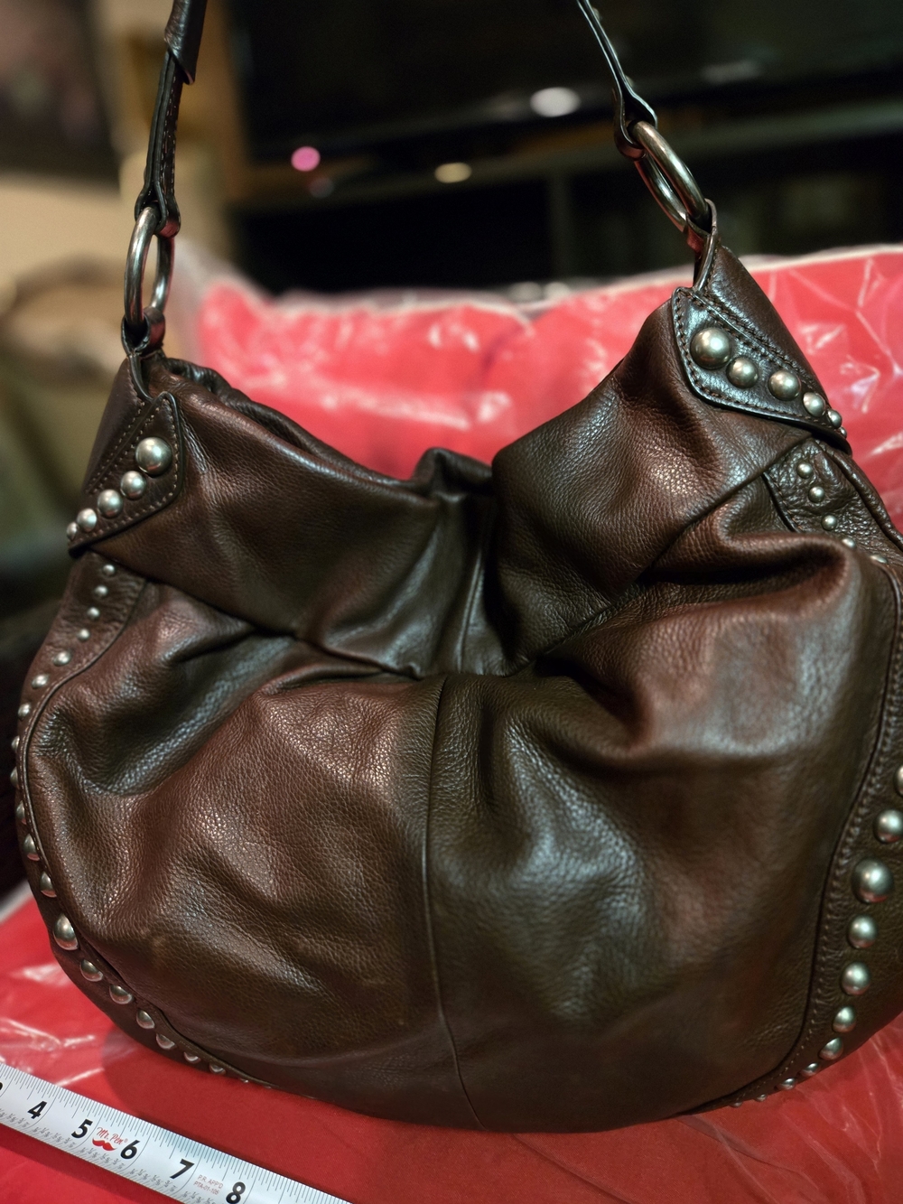 Large Studded Glove Leather Shoulder Hobo Bag - Rich Chocolate Brown. So Soft🤗